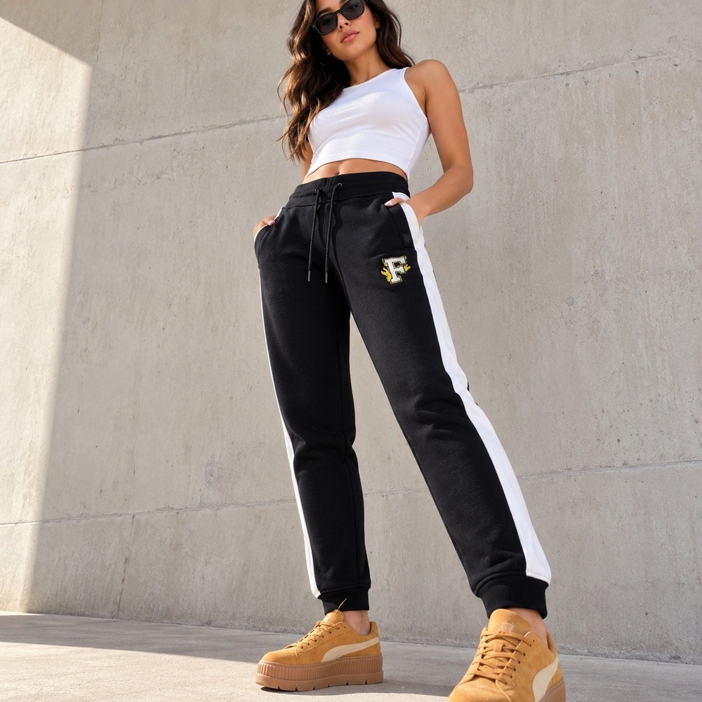 Fenty PUMA by Rihanna Women Black White Side Stripe Varsity Logo Sweatpants S